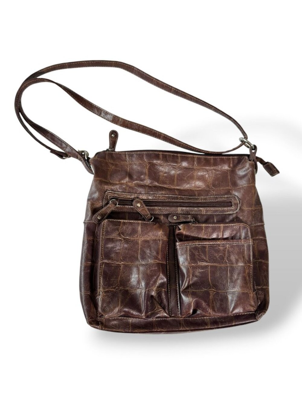 Multi-Sac Faux Leather Crossbody Bag Brown Multiple Pockets Adjustable Strap